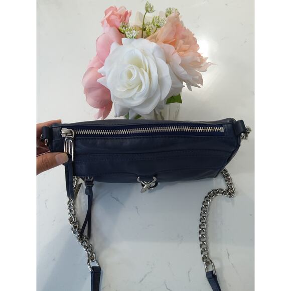 Rebecca Minkoff Navy leather Pebbled Mini M.A.C. Crossbody Silver hardware Regal - Picture 8 of 11